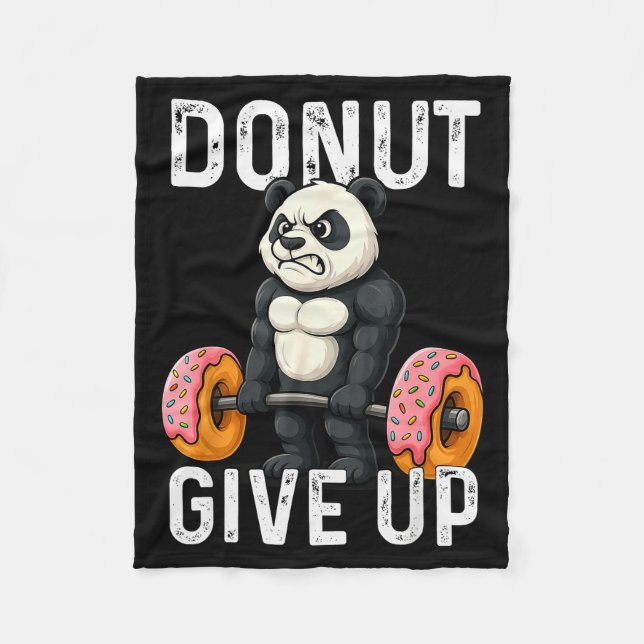 Doughnut Give Up Panda Lifting Doughnuts Funny Gym Fleece Blanket (Front)