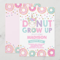 Doughnut Grow Up Birthday Invitation Doughnut & Un