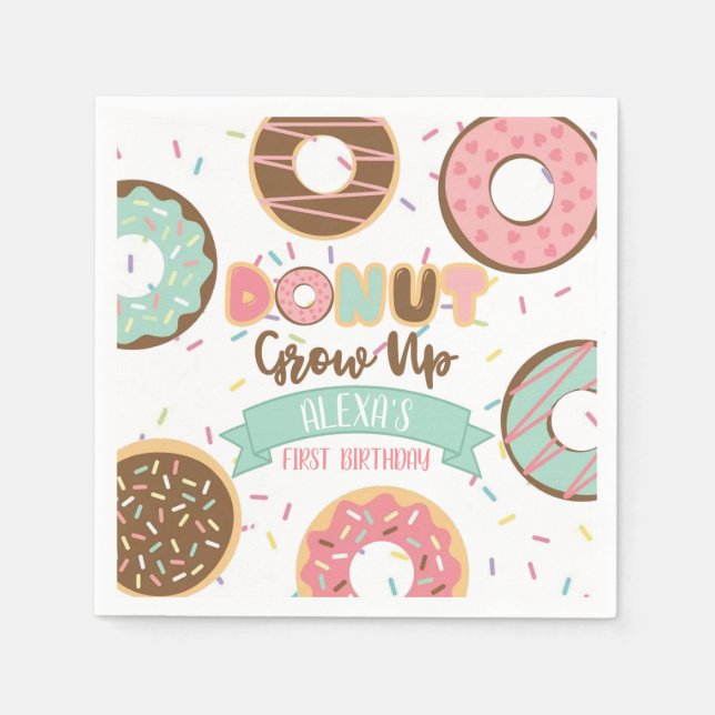 Doughnut Grow Up Birthday Napkin - Customizable (Front)