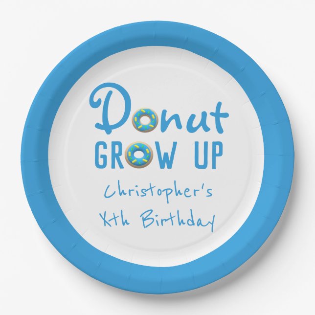Doughnut Grow Up Birthday Paper Plate (Front)