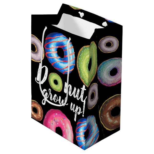 Doughnut Grow Up Birthday Party Doughnuts Medium Gift Bag (Front Angled)
