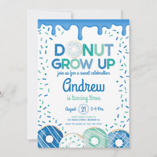 Doughnut Grow Up Blue Boy Birthday Invitation