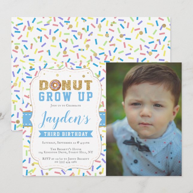 Doughnut Grow Up Boys Any Age Birthday Invitations (Front/Back)