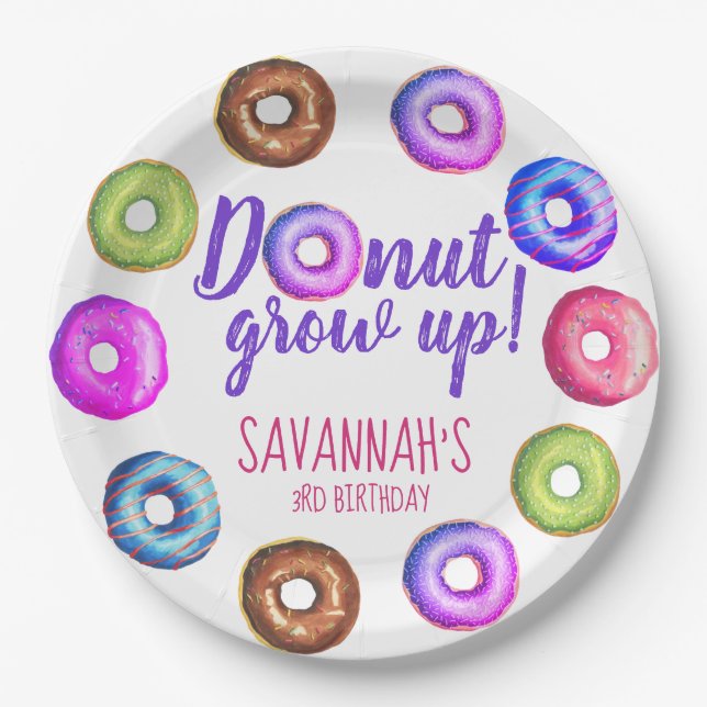 Doughnut Grow Up Doughnut Personalized Birthday Pa Paper Plate (Front)