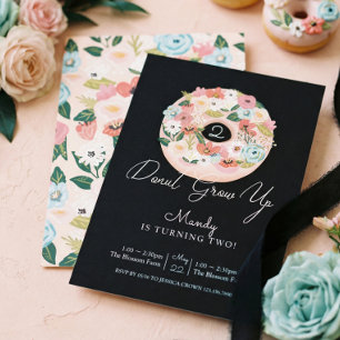 Doughnut Grow Up Floral Blossoming Doughnut Birthd Invitation