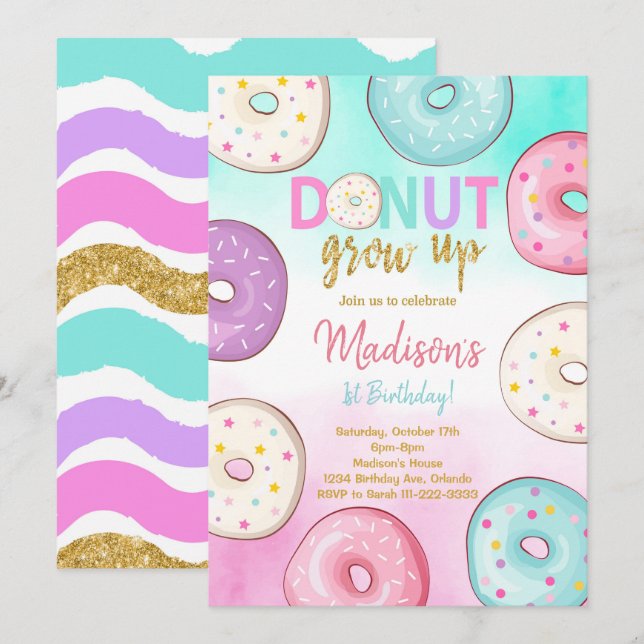 Doughnut Grow Up Kids Birthday Invitation (Front/Back)
