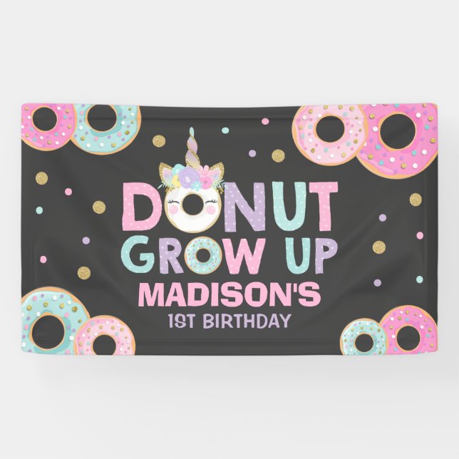 Doughnut Grow Up Party Banner Doughnut & Unicorn (Horizontal)