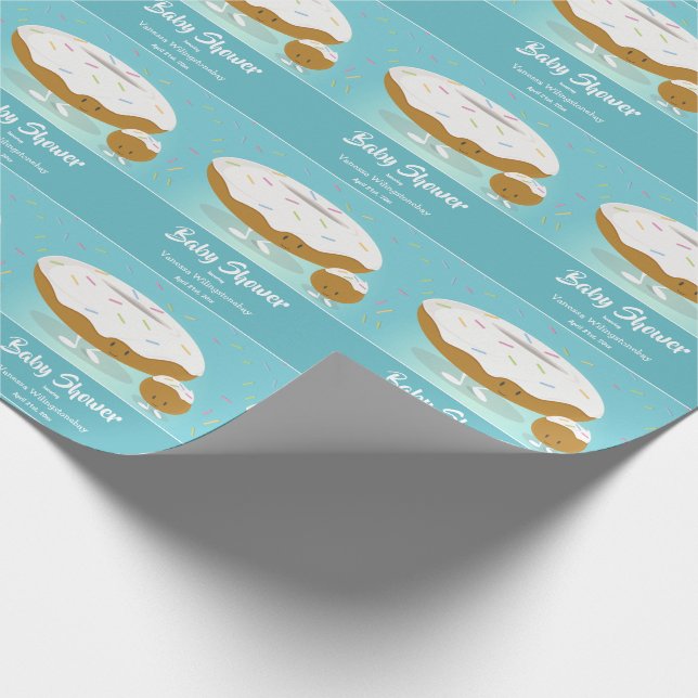 Doughnut Hole Sprinkles Food Blue Baby Shower Wrapping Paper (Corner)