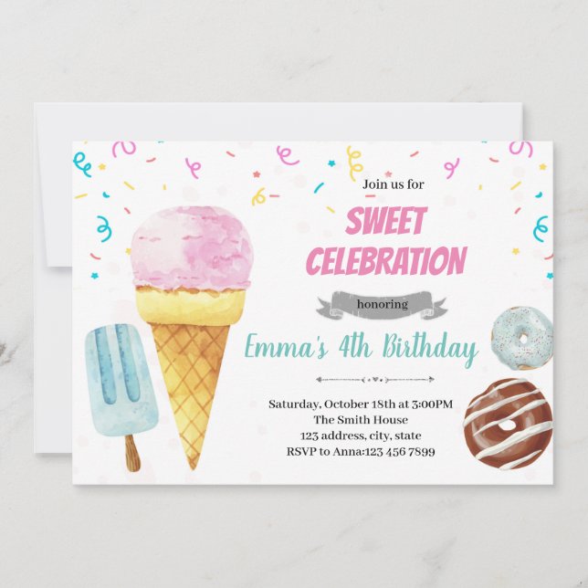Doughnut ice cream party invitation (Front)