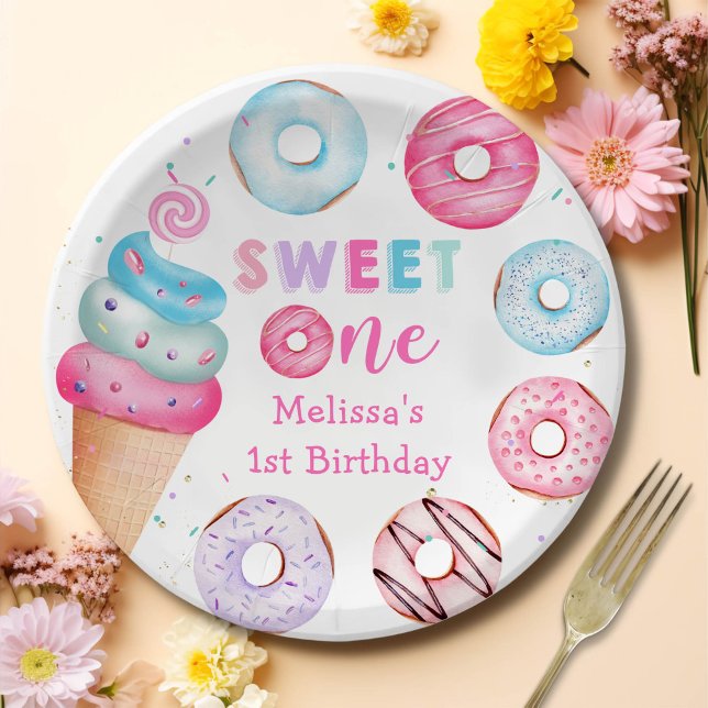 Doughnut Ice Cream Sweet One Party Paper Plates (Creator Uploaded)