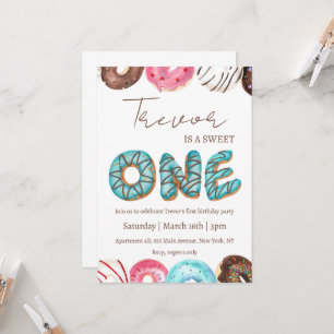 Doughnut illustration sweet one birthday invitation