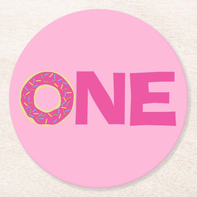 Doughnut Kid's Birthday Party Cute Round Paper Coaster (Front)
