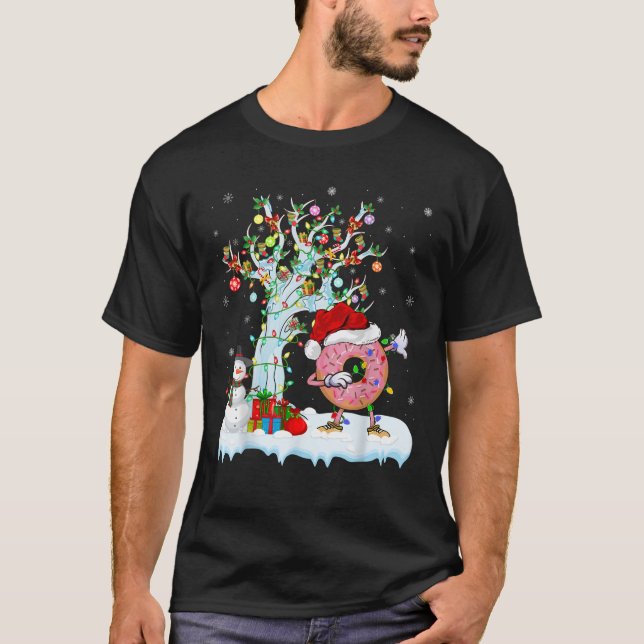 Doughnut Lights Xmas Tree Funny Dabbing Doughnut C T-Shirt (Front)