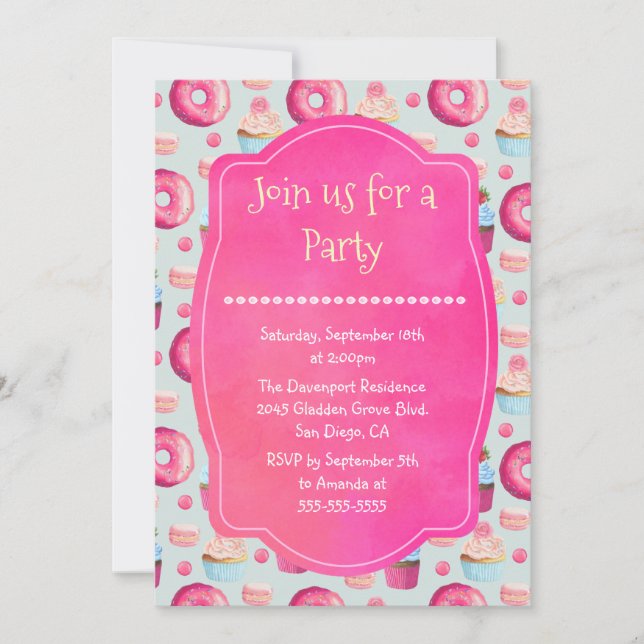 Doughnut Macarons And Cupcake Generic Party Invite (Front)