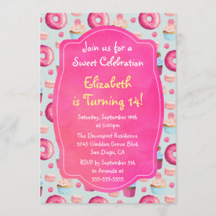 Doughnut Macarons And Cupcake Pattern Birthday Inv Invitation