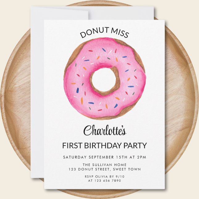 Doughnut Miss Girl's First Birthday Party Invitation (Creator Uploaded)