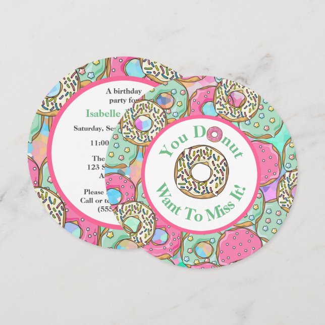 Doughnut Miss It Doughnut Birthday Party Invitatio Invitation (Front/Back)