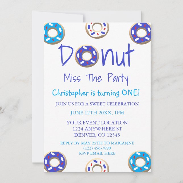 Doughnut Miss The Party 1st Birthday Invitation (Front)