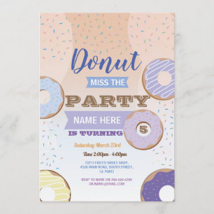 Doughnut Miss The Party Birthday Doughnut Blue Cak Invitation