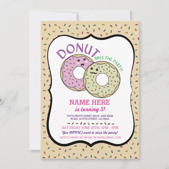 Doughnut Miss The Party Birthday Invite Doughnut (Front)