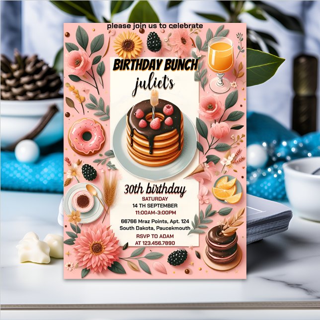 Doughnut pancake adult pink Brunch 30th Birthday Invitation (Creator Uploaded)