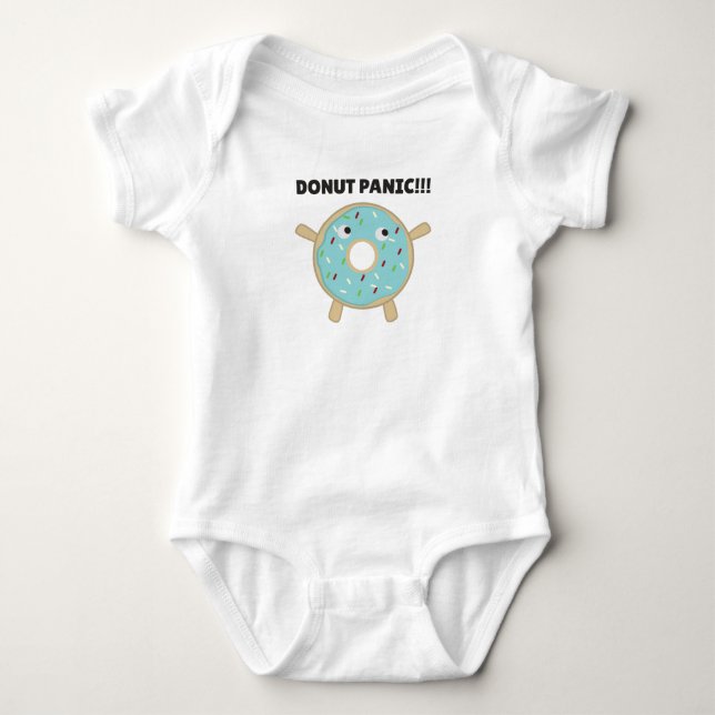 Doughnut Panic - Funny Pun With Doughnuts Baby Bodysuit (Front)