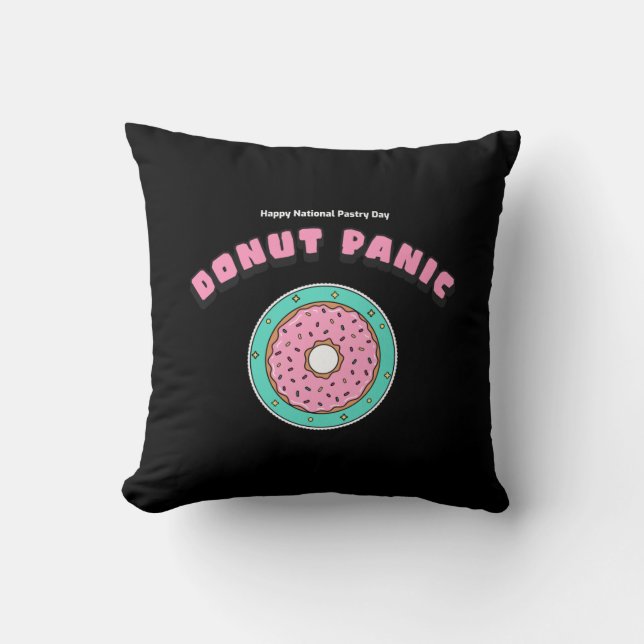Doughnut Panic T-Shirt Throw Pillow (Front)