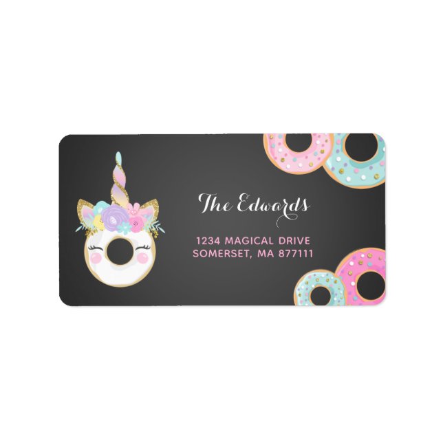 Doughnut Party Address Labels Doughnut & Unicorn (Front)