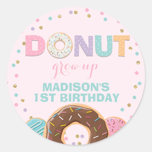 Doughnut Party Favour Tag Sticker Seal Doughnut Gr (Front)