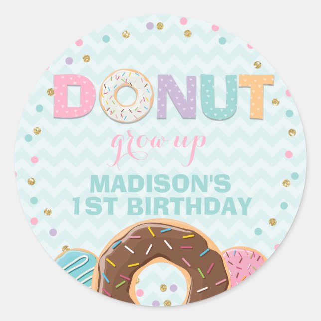 Doughnut Party Favour Tag Sticker Seal Doughnut Gr (Front)