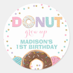 Doughnut Party Favour Tag Sticker Seal Doughnut Gr