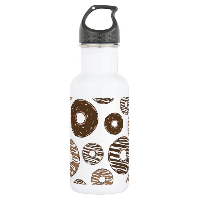 Doughnut Pattern, Chocolate Doughnuts, Caramel Dou 532 Ml Water Bottle (Front)