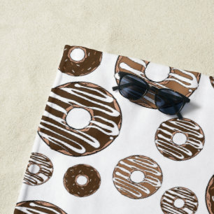 Doughnut Pattern, Chocolate Doughnuts, Caramel Dou Beach Towel