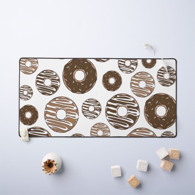 Doughnut Pattern, Chocolate Doughnuts, Caramel Dou Desk Mat (Kids Table)