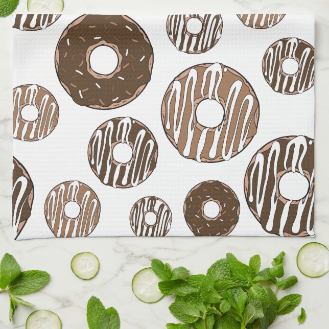 Doughnut Pattern, Chocolate Doughnuts, Caramel Dou Kitchen Towel (Folded)