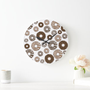 Doughnut Pattern, Chocolate Doughnuts, Caramel Dou Large Clock