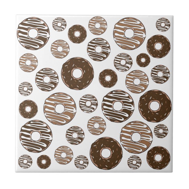 Doughnut Pattern, Chocolate Doughnuts, Caramel Dou Tile (Front)