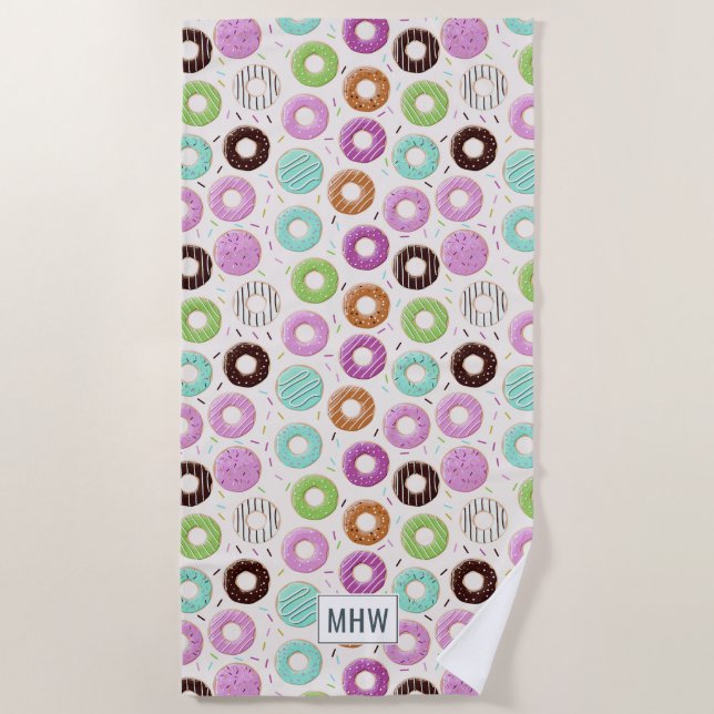 Doughnut Pattern custom monogram beach towel (Front)