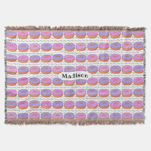 Doughnut Pattern custom name throw blanket (Front)