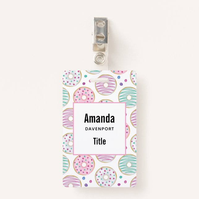 Doughnut Pattern Cute Colourful Badge (Front with Clip)