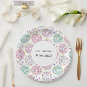 Doughnut Pattern Cute Colourful Birthday Paper Plate