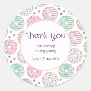 Doughnut Pattern Cute Colourful Party Thank You Classic Round Sticker