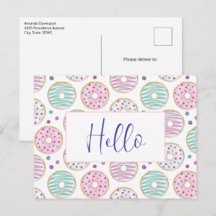 Doughnut Pattern Cute Colourful Postcard