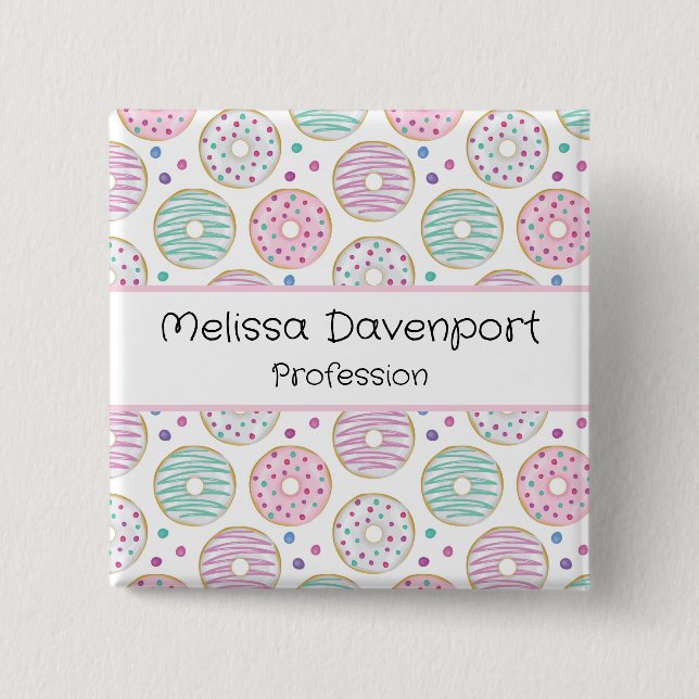 Doughnut Pattern Cute Colourful Profession 2 Inch Square Button (Front)