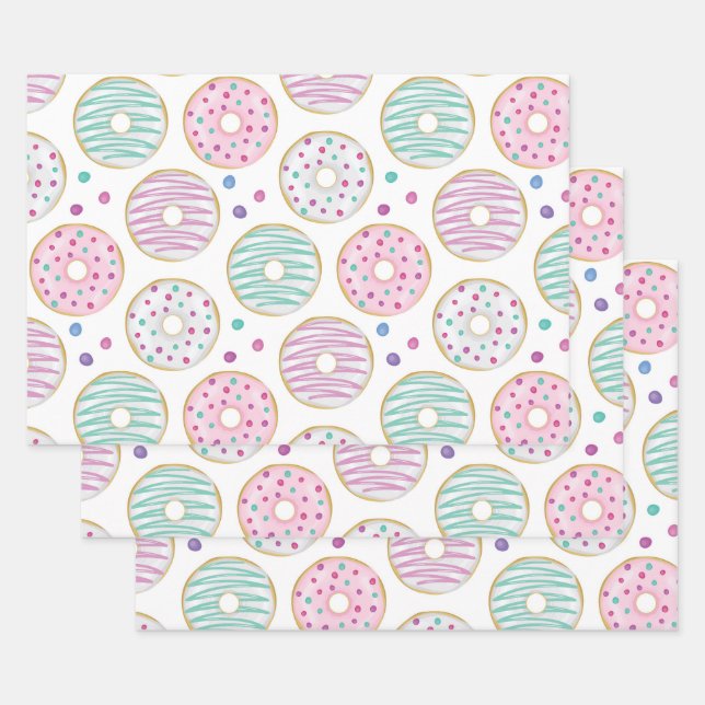 Doughnut Pattern Cute Colourful Wrapping Paper Sheet (Set)