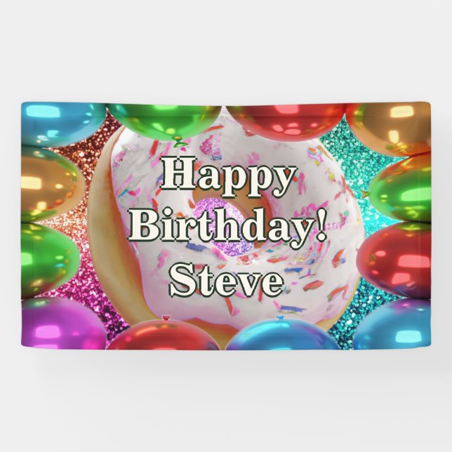 Doughnut Personalized character birthday banner (Horizontal)