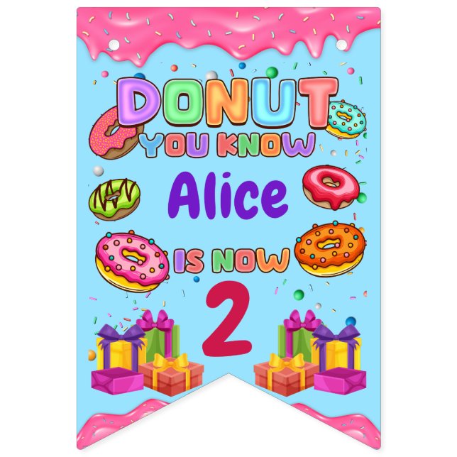 Doughnut Personalized Colour Sprinkle Birthday Par Bunting Flags (First Flag)