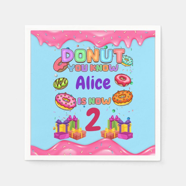 Doughnut Personalized Colour Sprinkle Birthday Par Napkin (Front)
