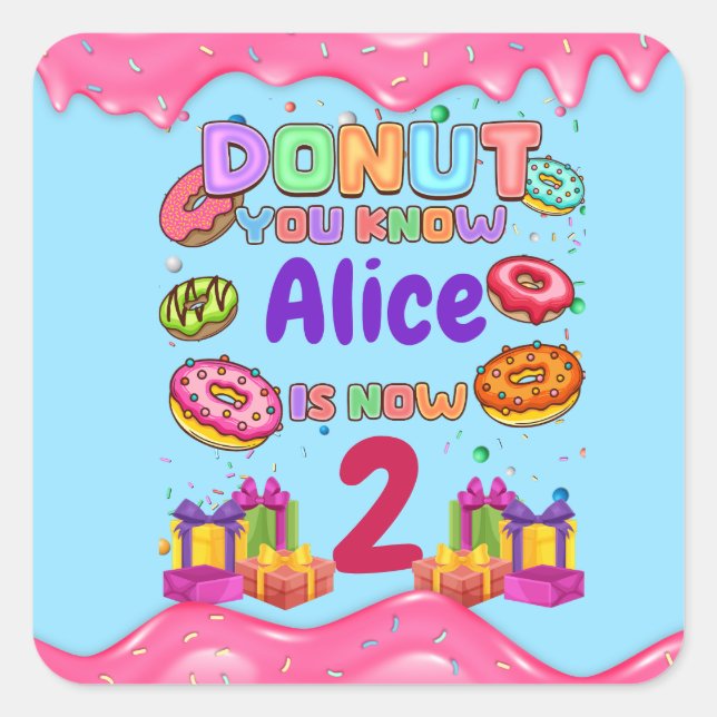 Doughnut Personalized Colour Sprinkle Birthday Par Square Sticker (Front)