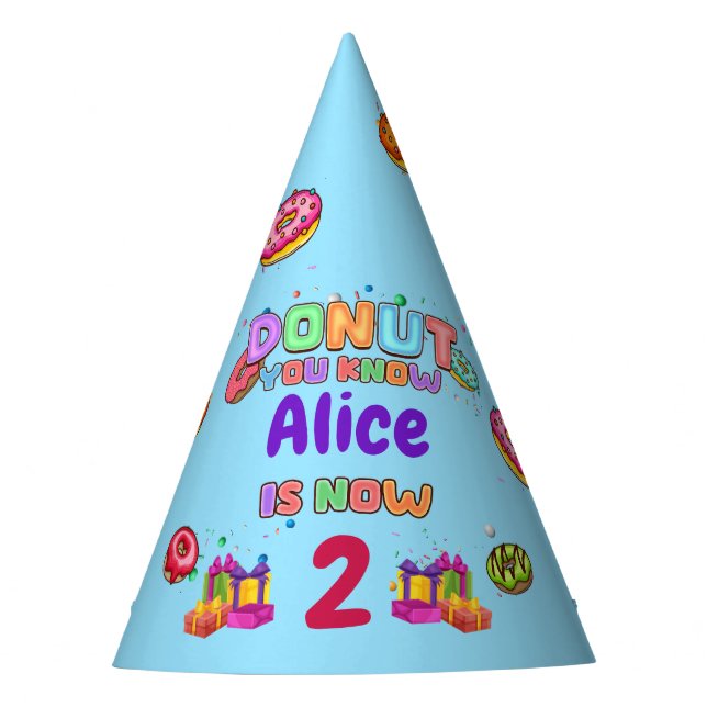 Doughnut Personalized Colour Sprinkle Birthday Party Hat (Front)